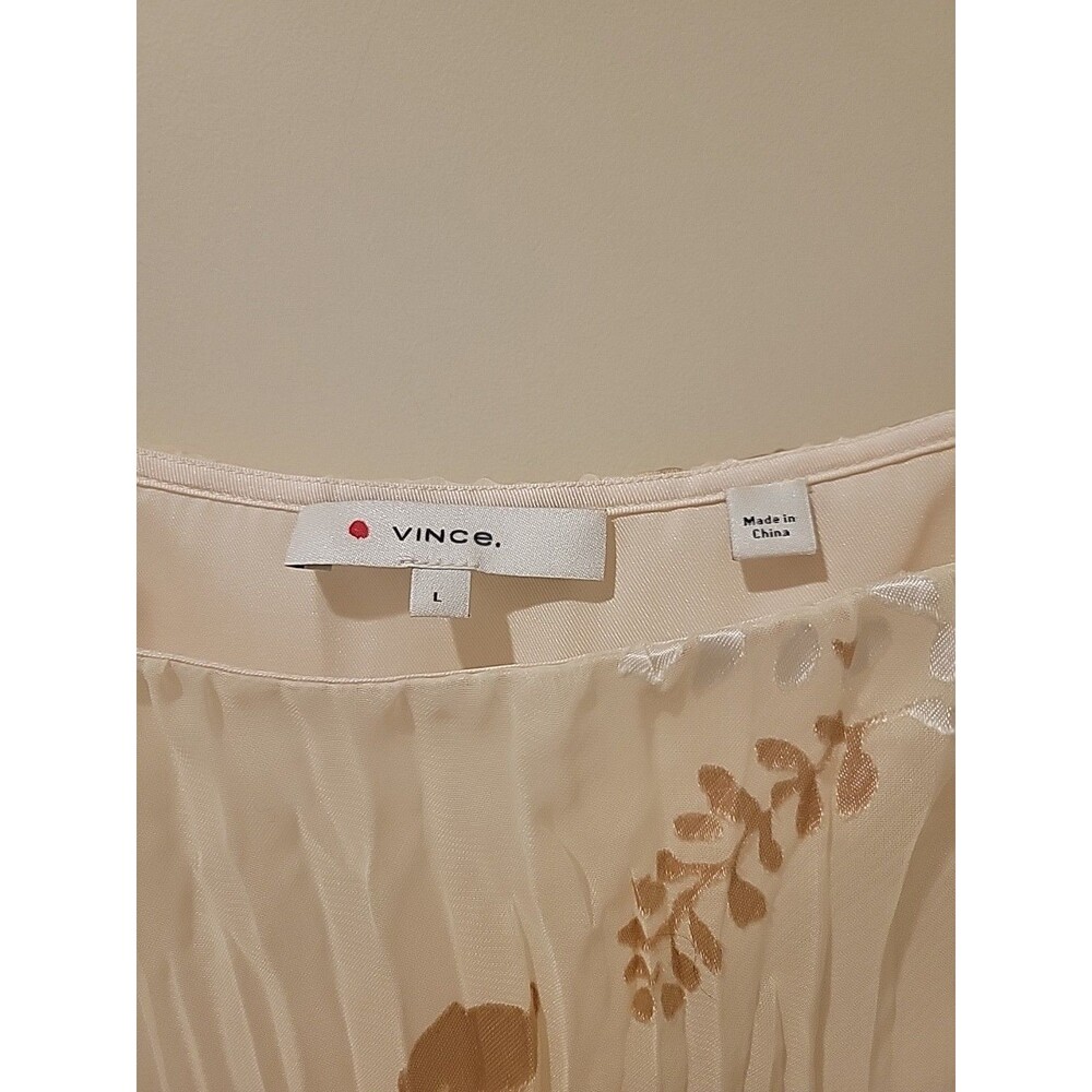 Vince Top Burnout Camisole In Peach Cream Pleated Coquette Modern Floral L - Picture 4 of 7